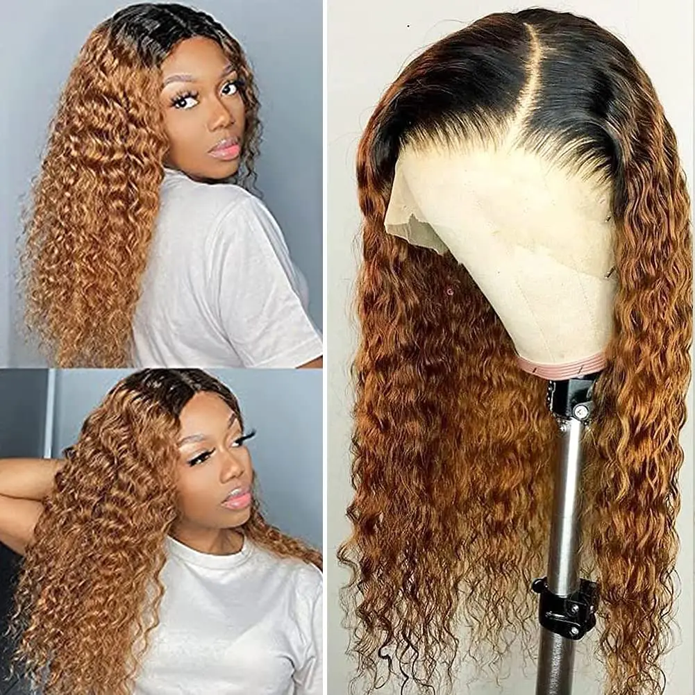 

Preplucked 26Inch Long 180Density Ombre Blonde Kinky Curly Soft Deep Lace Front Wigs For Women With Baby Hair Glueless Daily