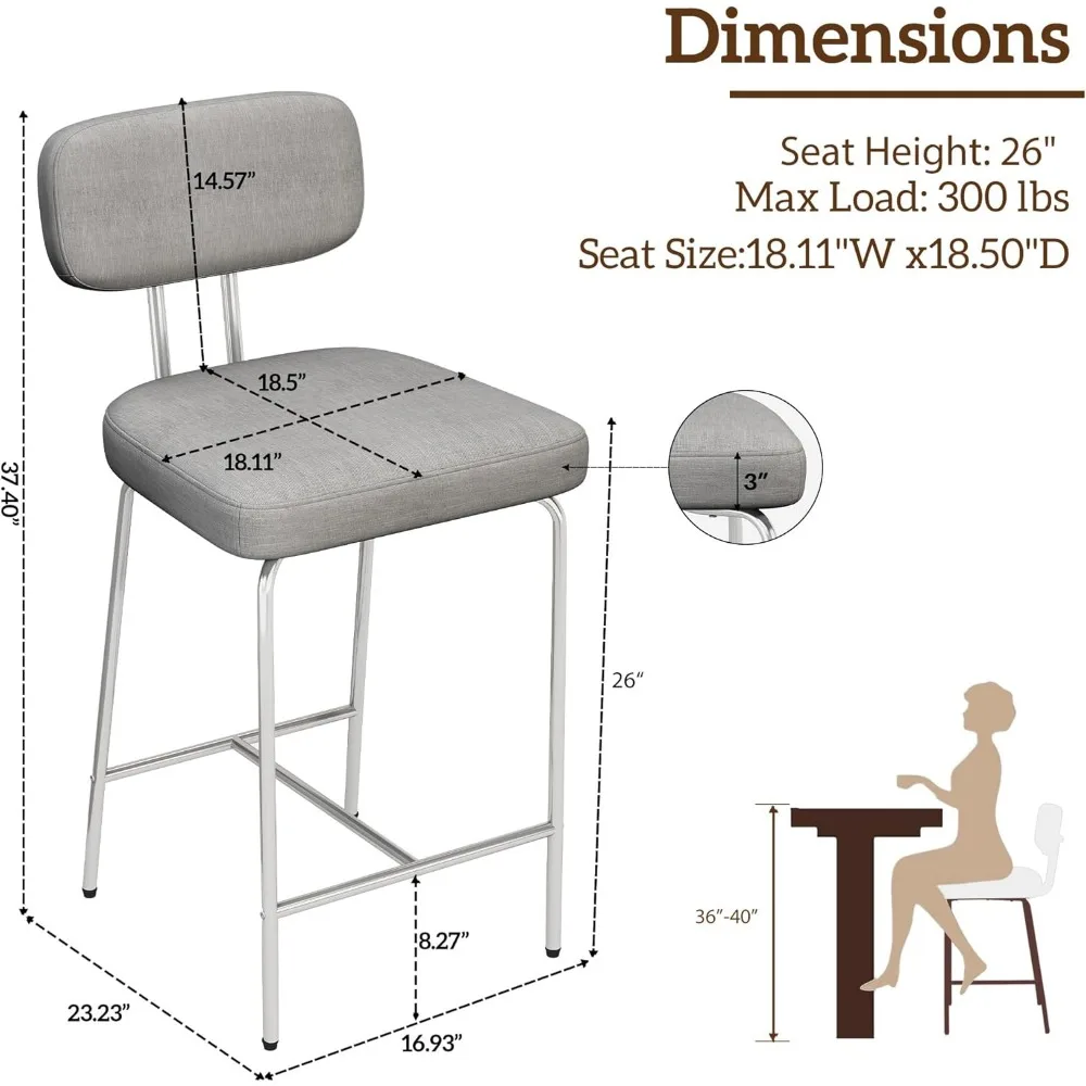 26 "ความสูงเคาน์เตอร์ Barstools,ผ้าห้องครัวสตูลด้านหลังกว้างที่นั่งพักเท้าขาโลหะ,เก้าอี้บาร์,ร้านกาแฟ,ห้องรับประทานอาหาร