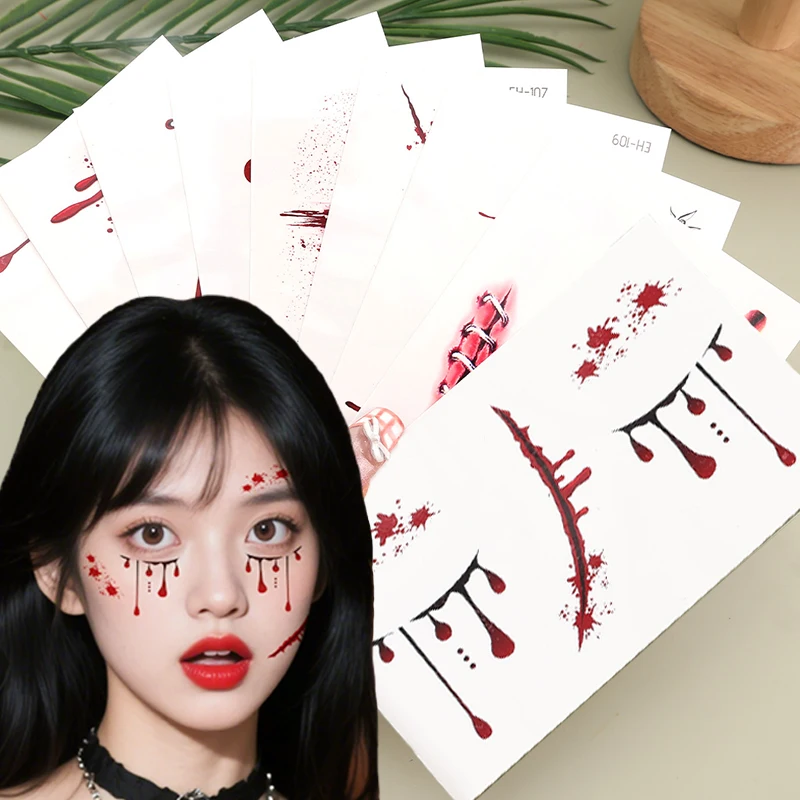 

1PC Terrifying Funny Halloween Temporary Tattoos Waterproof 3D Wound Scary Blood Injury Scars Fake Tattoos Sticker Decorations
