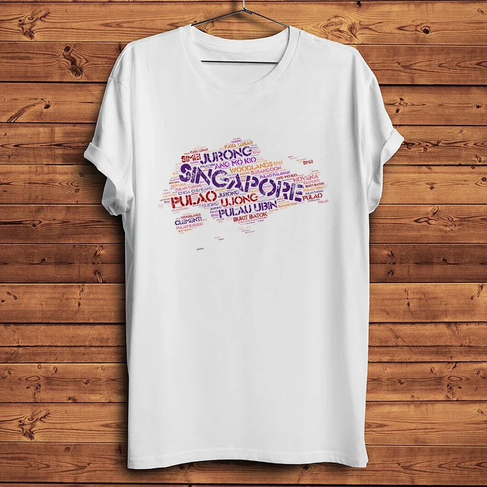 Camiseta Geek divertida con mapa de la nube y palabras con nombre de la ciudad de Singapur, camiseta informal Unisex de manga corta blanca, estampado transpirable sin agrietas