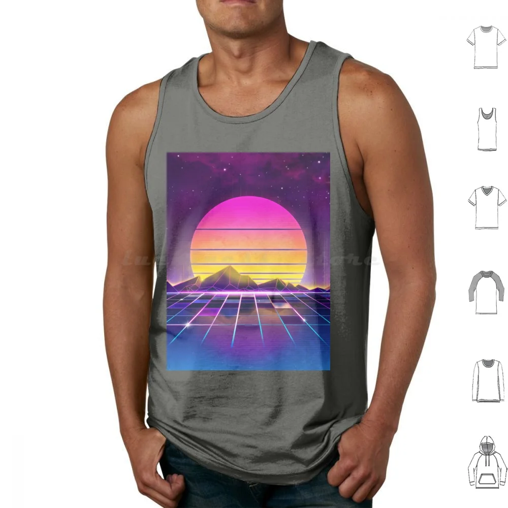 Arcade Horizons ( Synthwave Dream Landscape ) Tank Tops Vest Sleeveless Neon Sunrise Mood Arcade Nostalgia Vaporwave Aesthetic