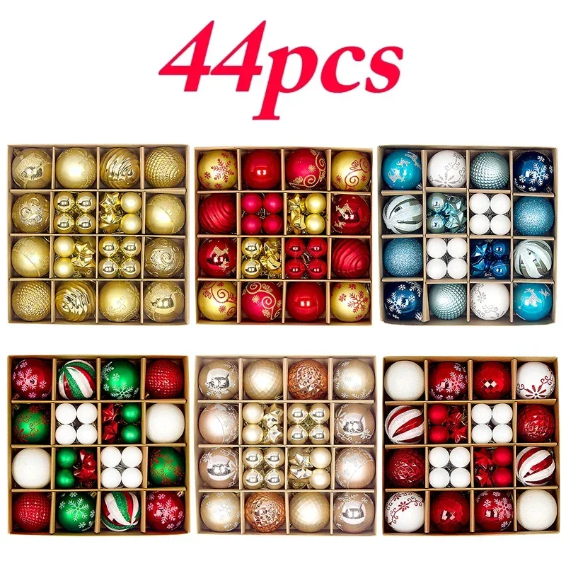 44Pcs Christmas Ball Ornament Set Xmas Decoration for Home Merry Christmas Tree Hanging Pendant 2024 Navidad New Year Party Gift