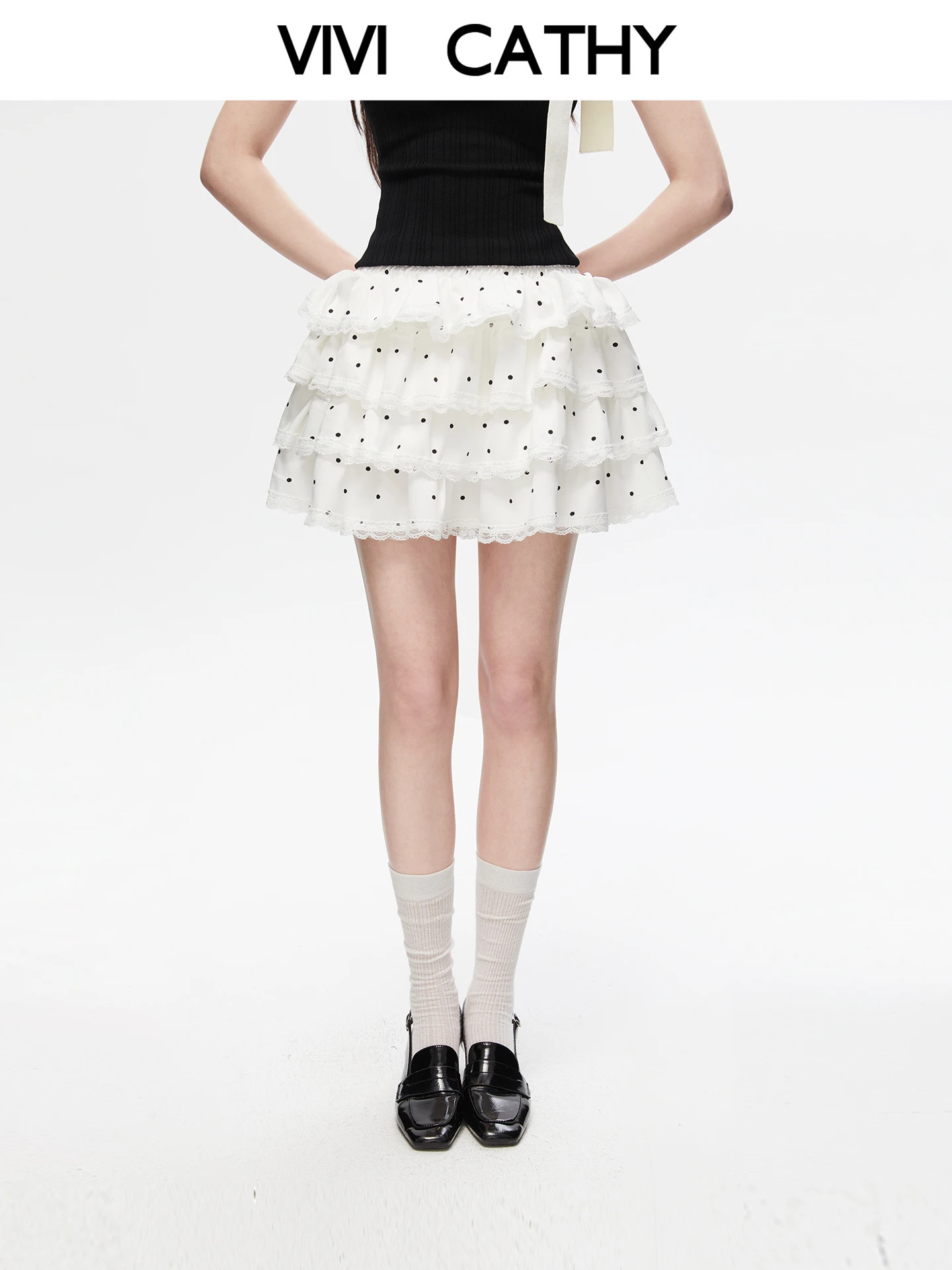 vivicathy-spring-summer-white-polka-dot-puffy-lace-half-length-skirt-women's-korean-style-ballet-style-high-waist-a-line-skirt
