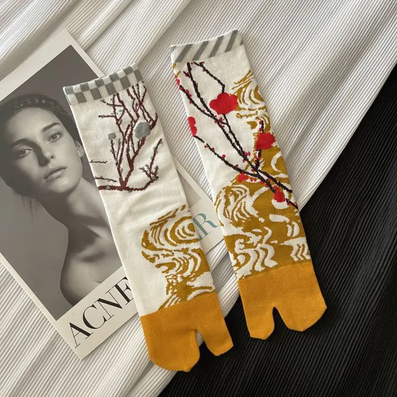 Frauen Bunte Gekämmte Baumwolle Tabi Socken Lustige Glückliche Cartoon Tiger Gebäude Floral Soldat Harajuku Japanische Zehensocken – Detail 7