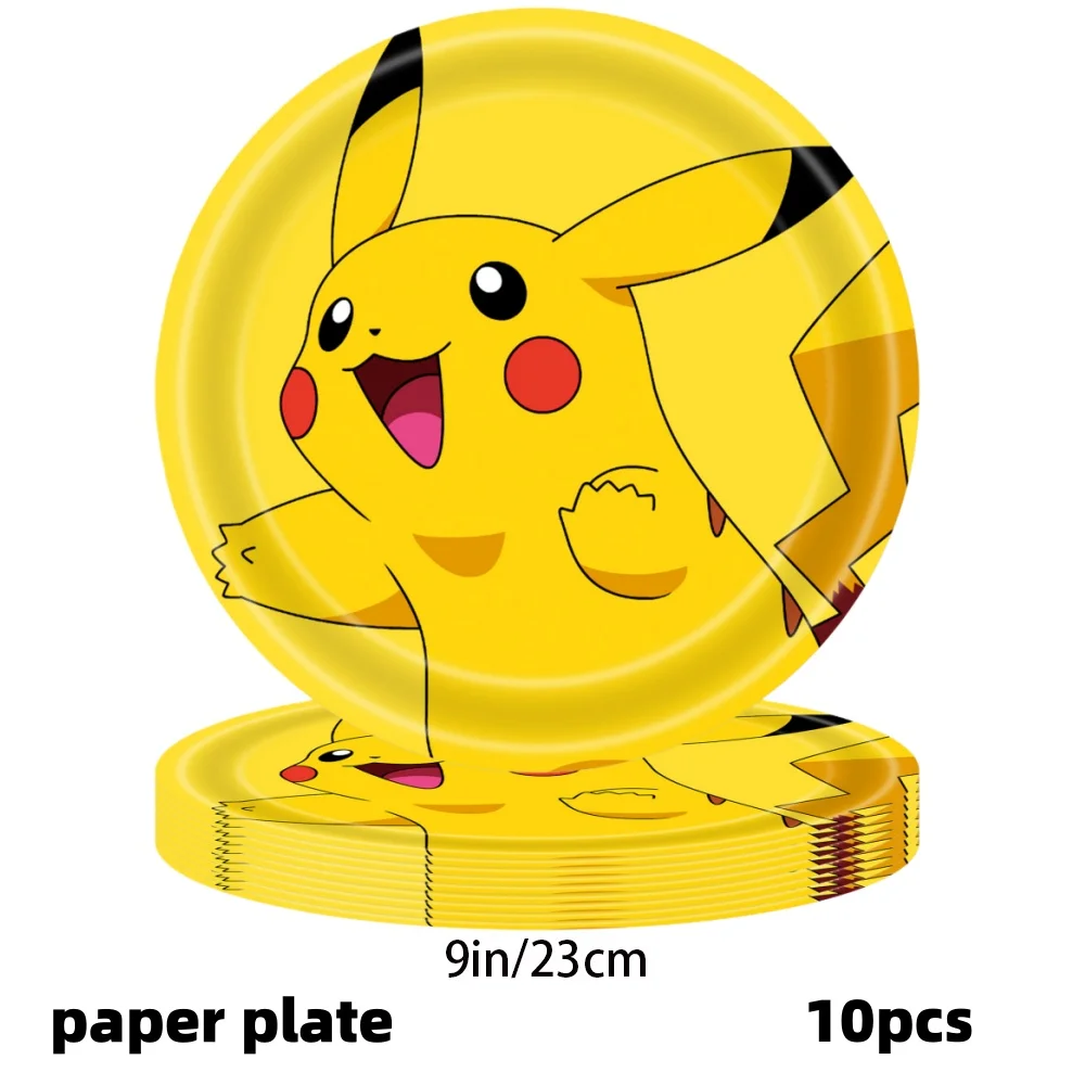 Cartoon-Party-Zubehör-Set Geburtstagsparty-Dekoration Tischware Tischdecke Teller Becher Serviettenbeutel Pokeball-Party-Geschenke Zubehör – Detail 5