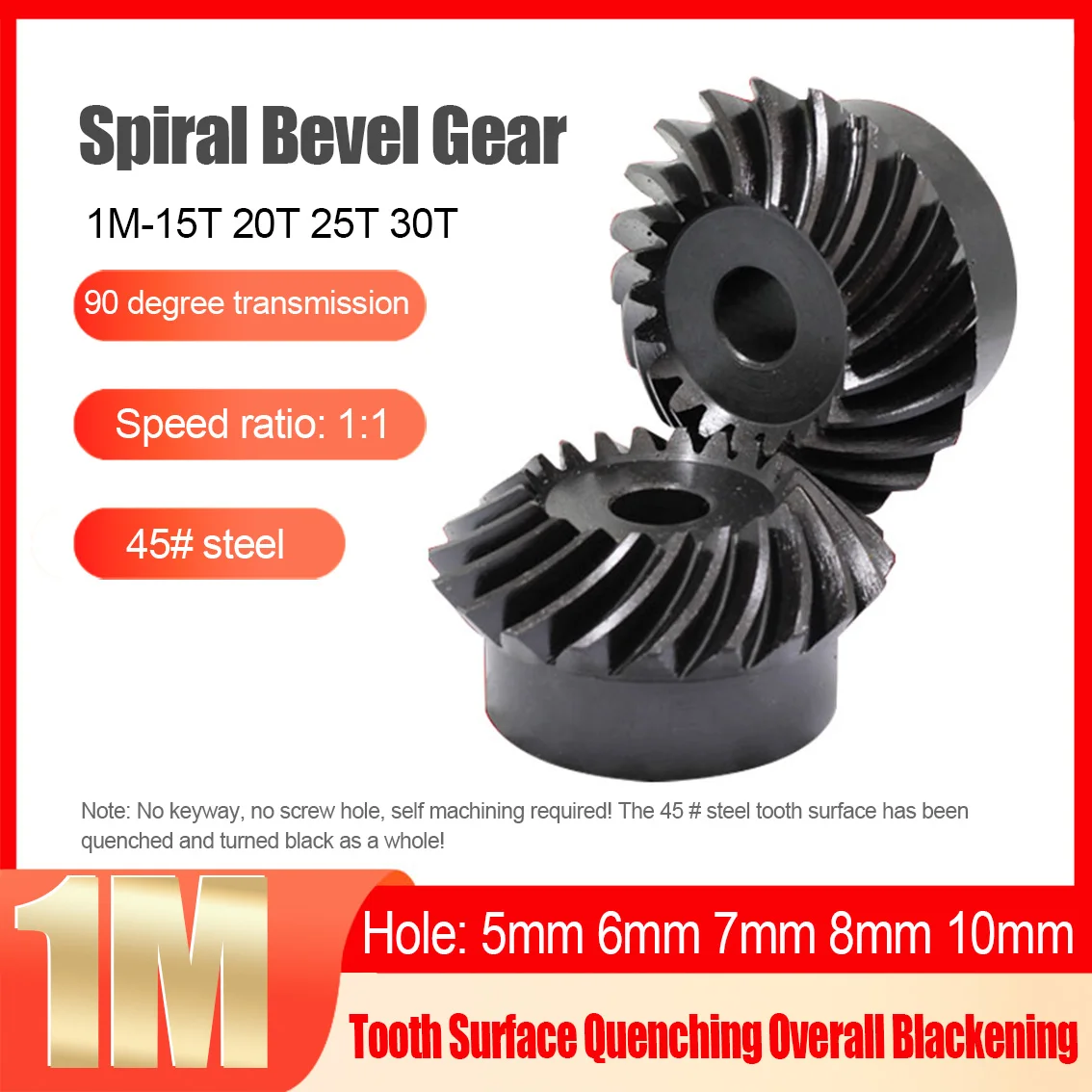 

2/4Pcs 45#steel 1M-15/20/25/30Teeth Spiral Bevel Umbrella Gears Hole 5/6/7/8/10mm 90 Degree Precise Transmission Speed Ratio1:1