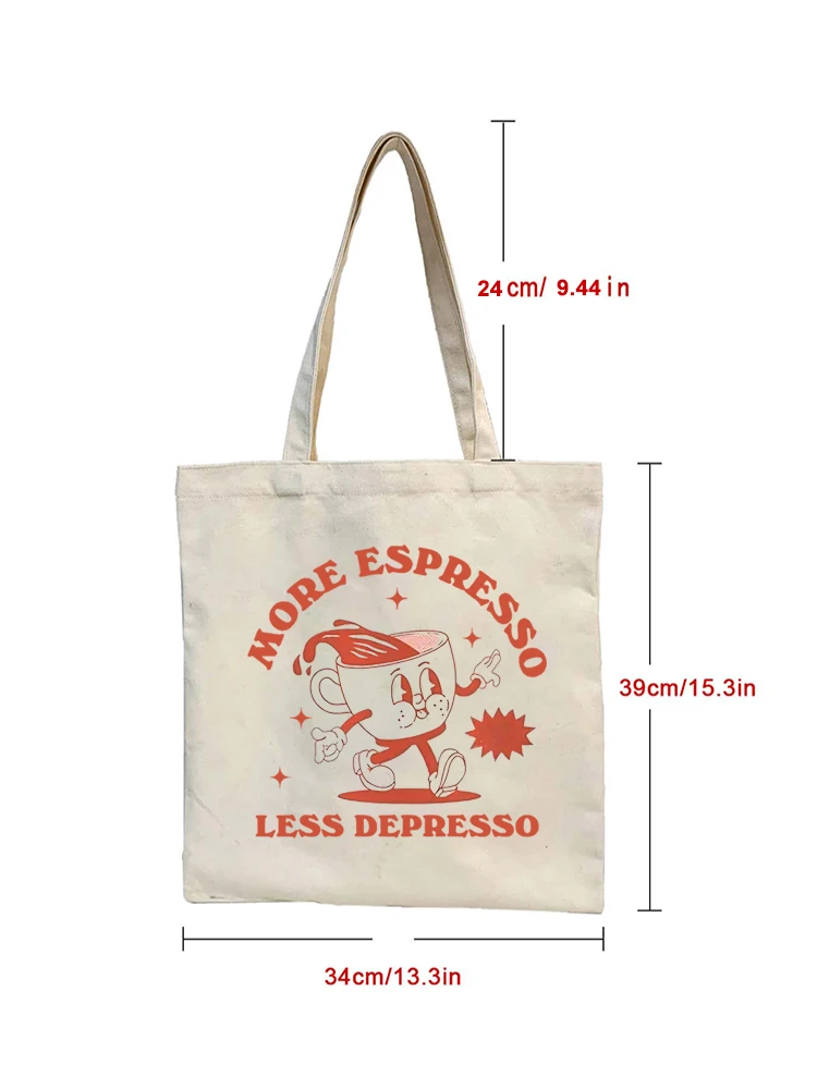 1pcs More Espresso Retro Graphic Canvas Tote Bag Shopping Bag Vintage Style Art Bag Luggage Bag Reusable Shoulder Bags