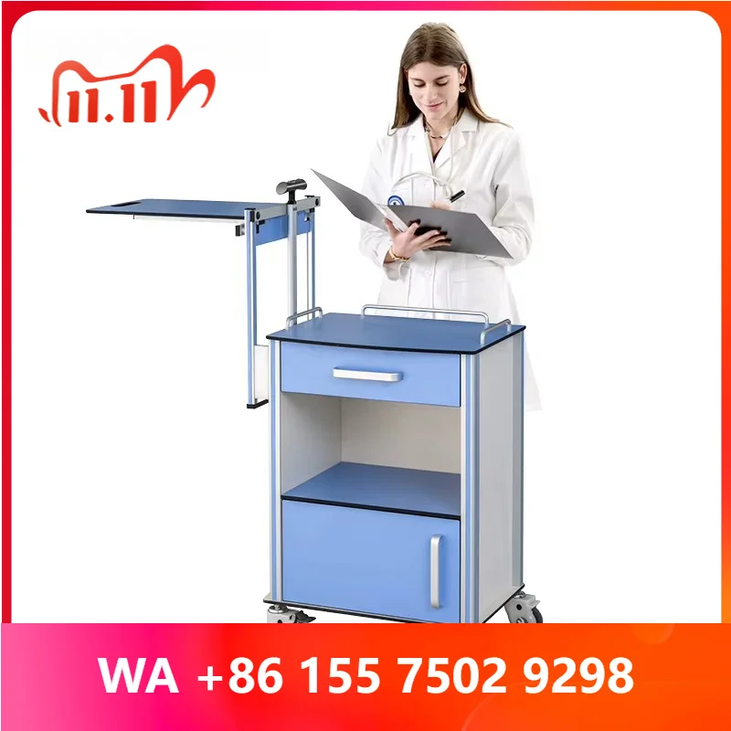 SKS009-2 factory height-adjus medical nightstand, aluminum hospital storage nightstand with casters