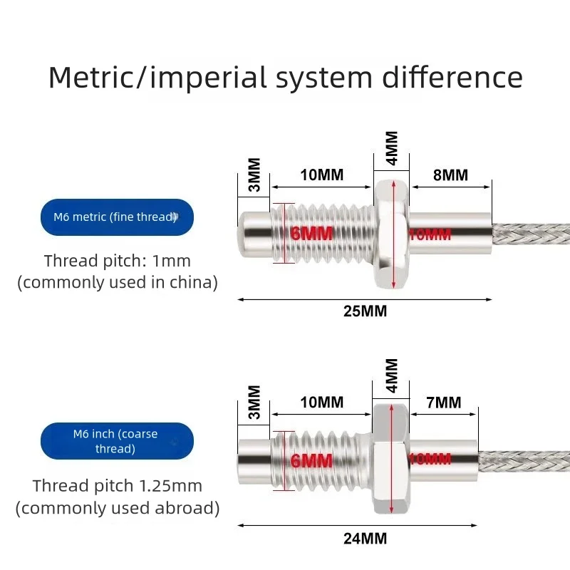 XYQ Temperature sensor K E PT100 M6 M8 screw-type thermocouple temperature controller probe temperature sensing wire 0.2-5M
