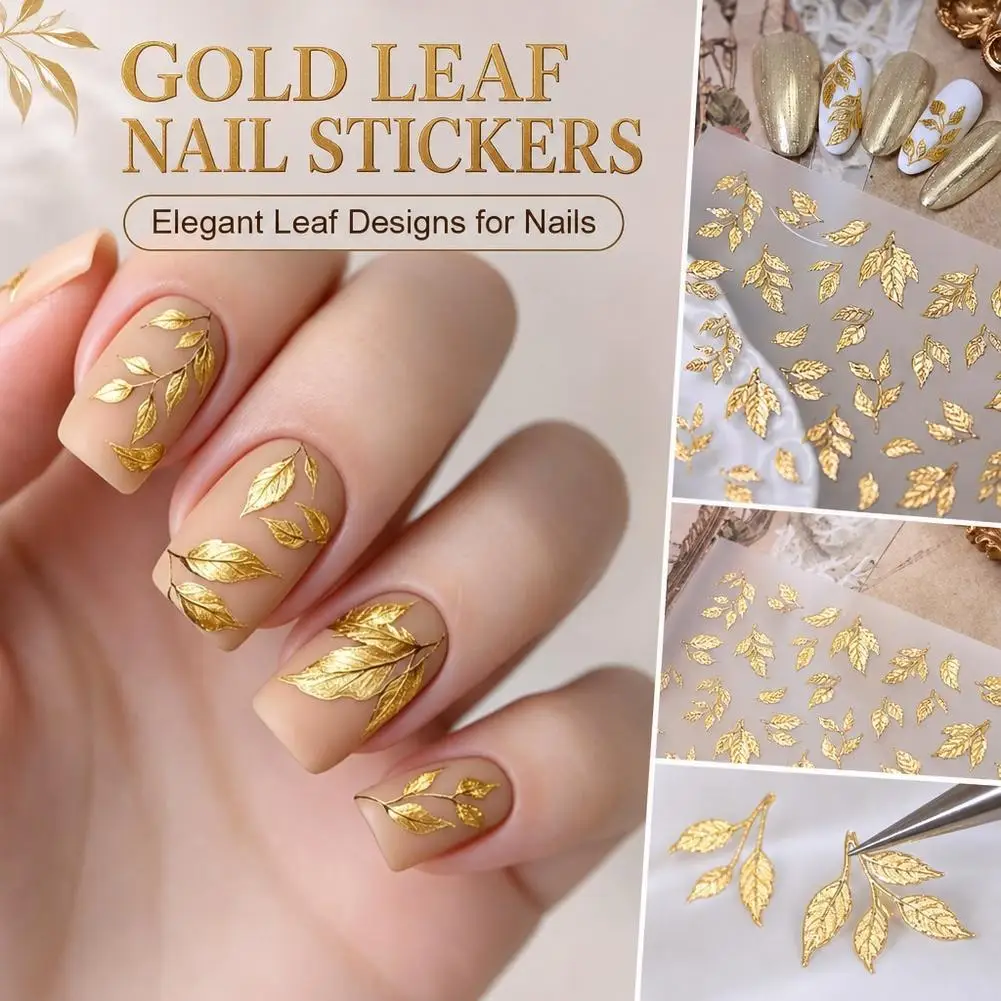Seasonal Nail Design Fall Themed 5D Embossed Gold Maple Leaf Nail Decals Self Adhesive Delicate Manicure Accessories