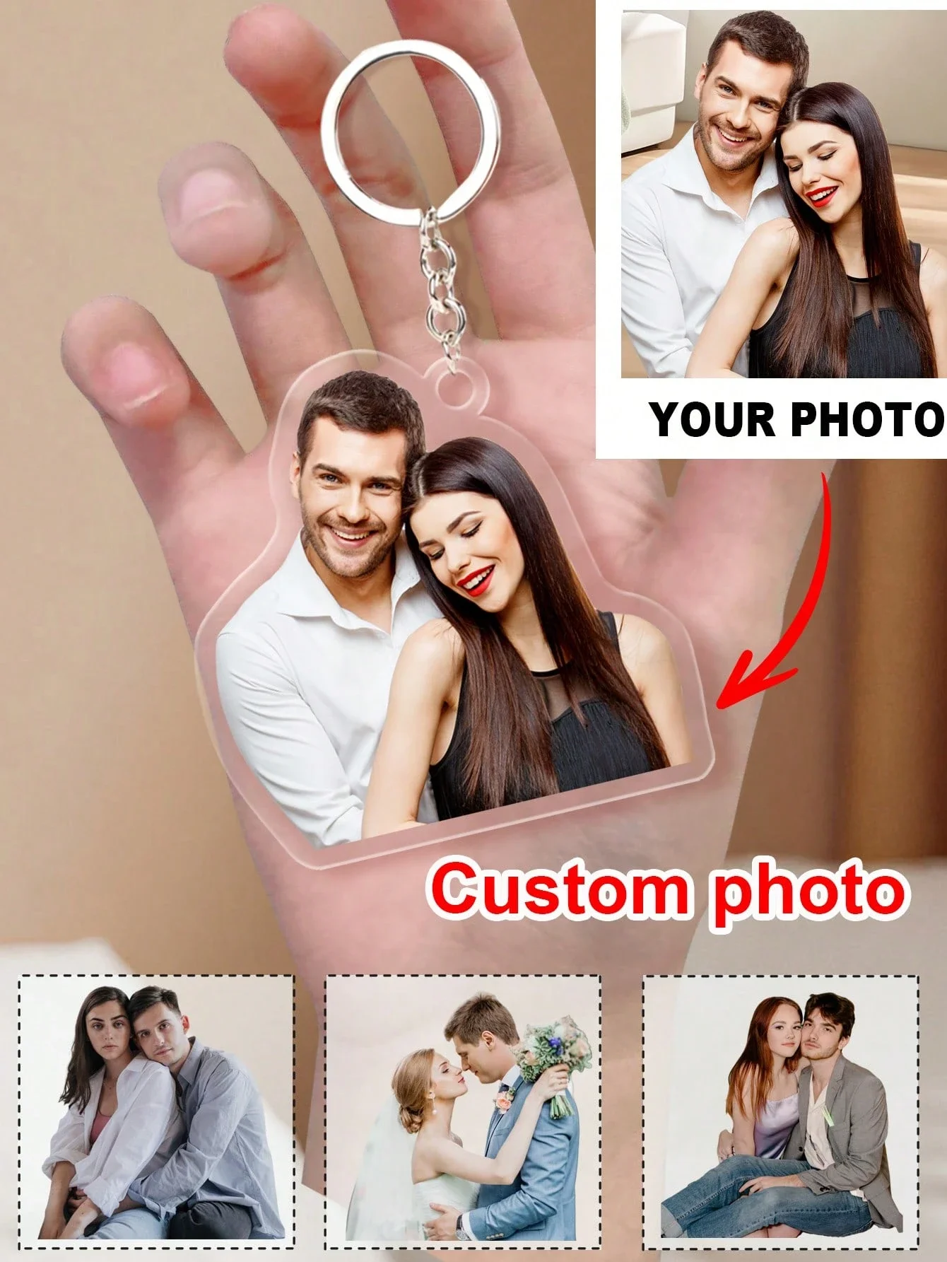 Personalized Custom Photo Keychain Acrylic Pendant Stainless Steel Ring For Bag Suitcase Valentine Birthday Gift
