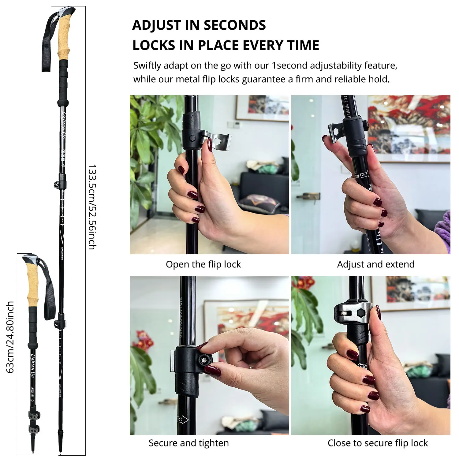 Outdoor Hiking Trekking Poles Ultra-light Telescopic Poles Mountaineering Staffs Aluminum/Carbon Cork Auxiliary Sticks 1Pairs