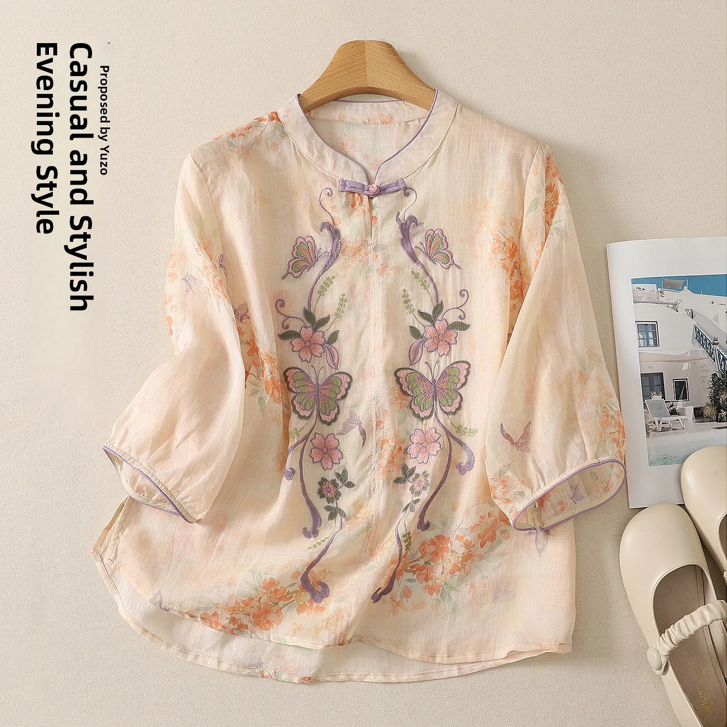 

Heavy Embroidery Print T-Shirt Loose Base Shirt Women's Summer New Style Artistic Straight Cut Short Sleeve Pattern