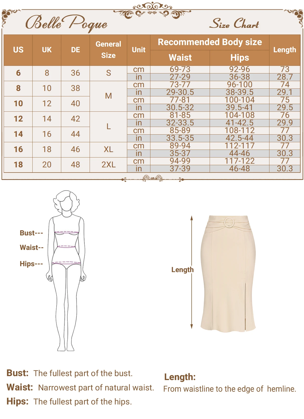 BP Women Skirts High Waisted Front Slit Skirt Elegant Vintage OL Summer Elastic Waist Mermaid Hem Bodycon Skirt