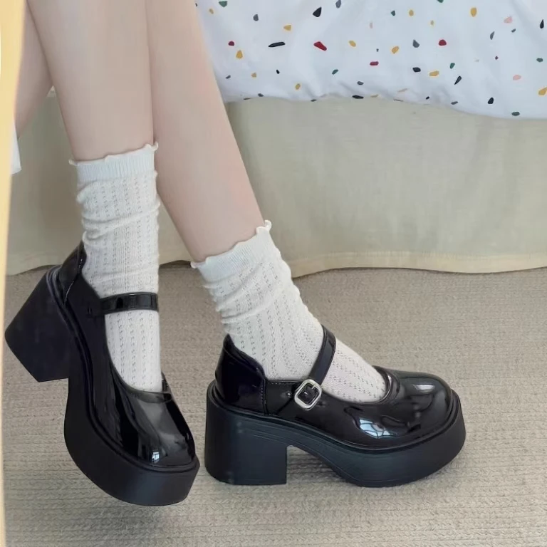 أحذية ماري جين على الطراز الكوري للنساء بكعب سميك سهلة الارتداء أحذية عصرية بكعب عالٍ على الطراز الجامعي أحذية جلدية للربيع و... #5