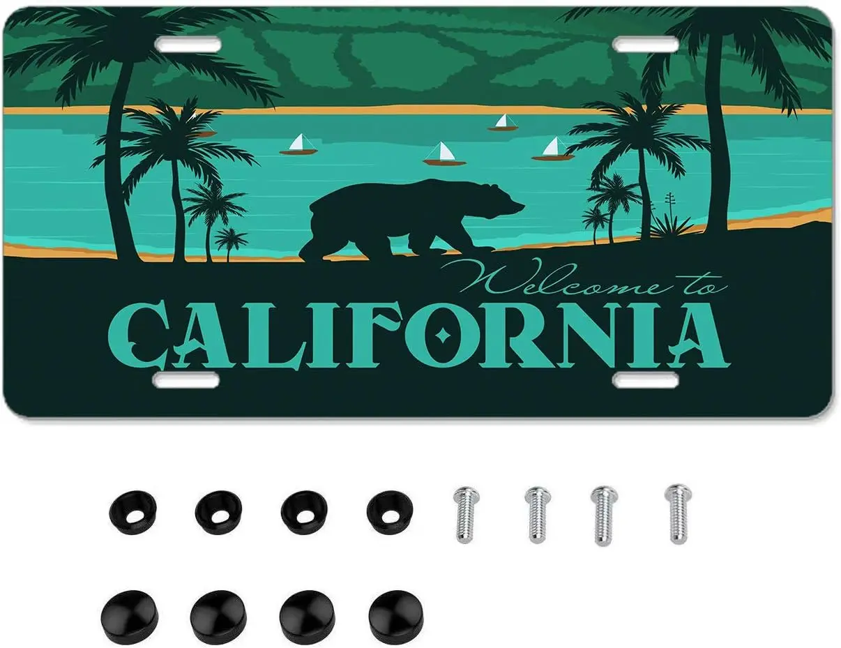 

Welcome to California License Plate Frame Beach Palm Tree License Plates Cover Brown Bear Logo Car Tag Green Auto Tags Holiday