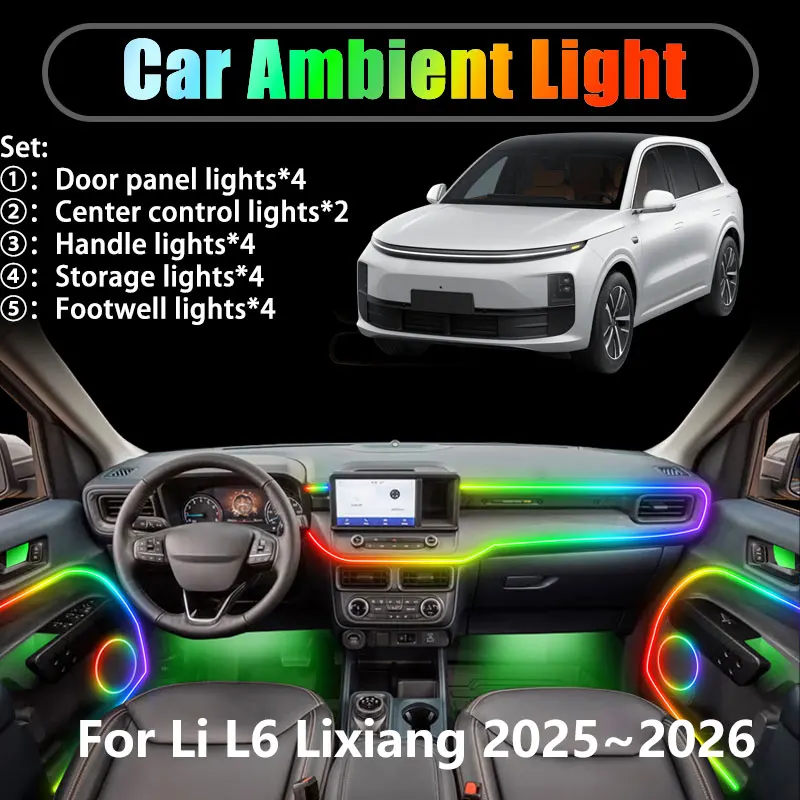 

For Li L6 Lixiang 2025~2026 2/18 in 1 Car ambient lighting Led trunk interior led lights USB RGB Ensemble Streamer Auto Parts