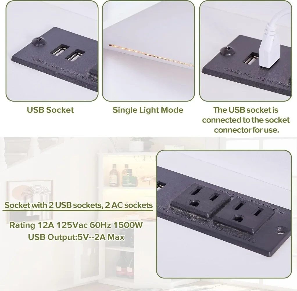 Kabinet Bar sudut dengan Outlet daya, kabinet anggur rumah pertanian dengan rak samping papan Microwave dengan lampu yang dapat disesuaikan