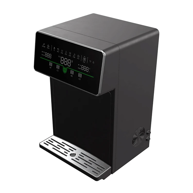 Distributore d'acqua da banco installato per camper dell'hotel, con serbatoio in plastica per purificatore domestico caldo e freddo con filtro a 3 stadi