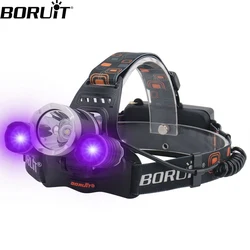 BORUiT RJ-3000 390nm UV LED Headlamp Type-C Rechargeable Super Bright Headlight Waterproof Head Torch Camping Fishing Lantern