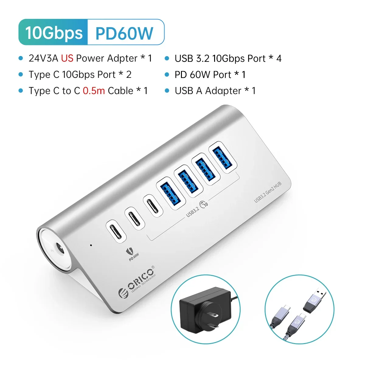 ORICO USB 3.2 Docking Station Gen2 Splitter Uitbreidingshub 10Gbps Conversie Desktop Verlengkabel Geschikt voor Apple MacBook