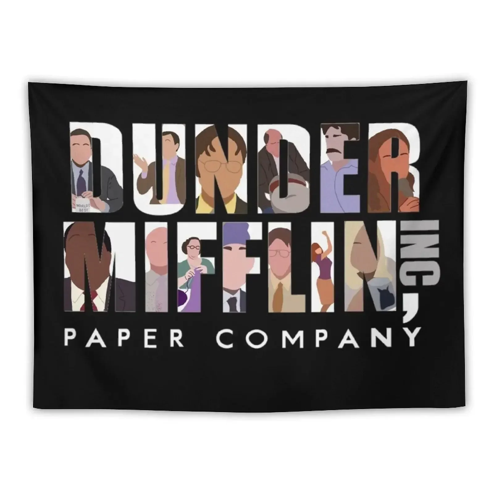 Dunder mifflin ink logo with characters Tapestry Cute Room Decor Wall Hanging Decor Wall Hanging Wall Outdoor Decor Tapestry