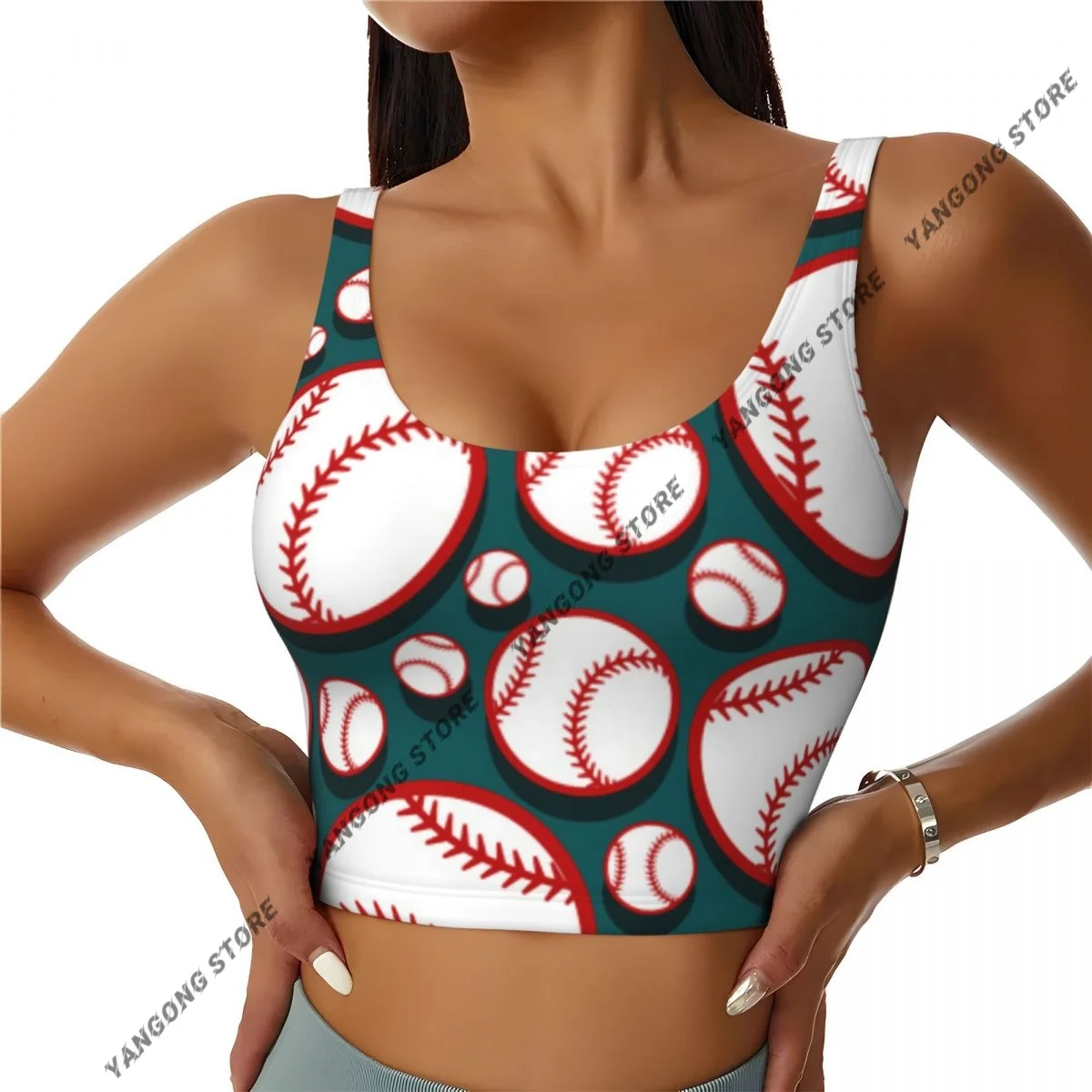 Yoga Vest Women Gym Sports Crop Tops Baseball Softball Ball Streetwear Workout Breathable Tank Top Female