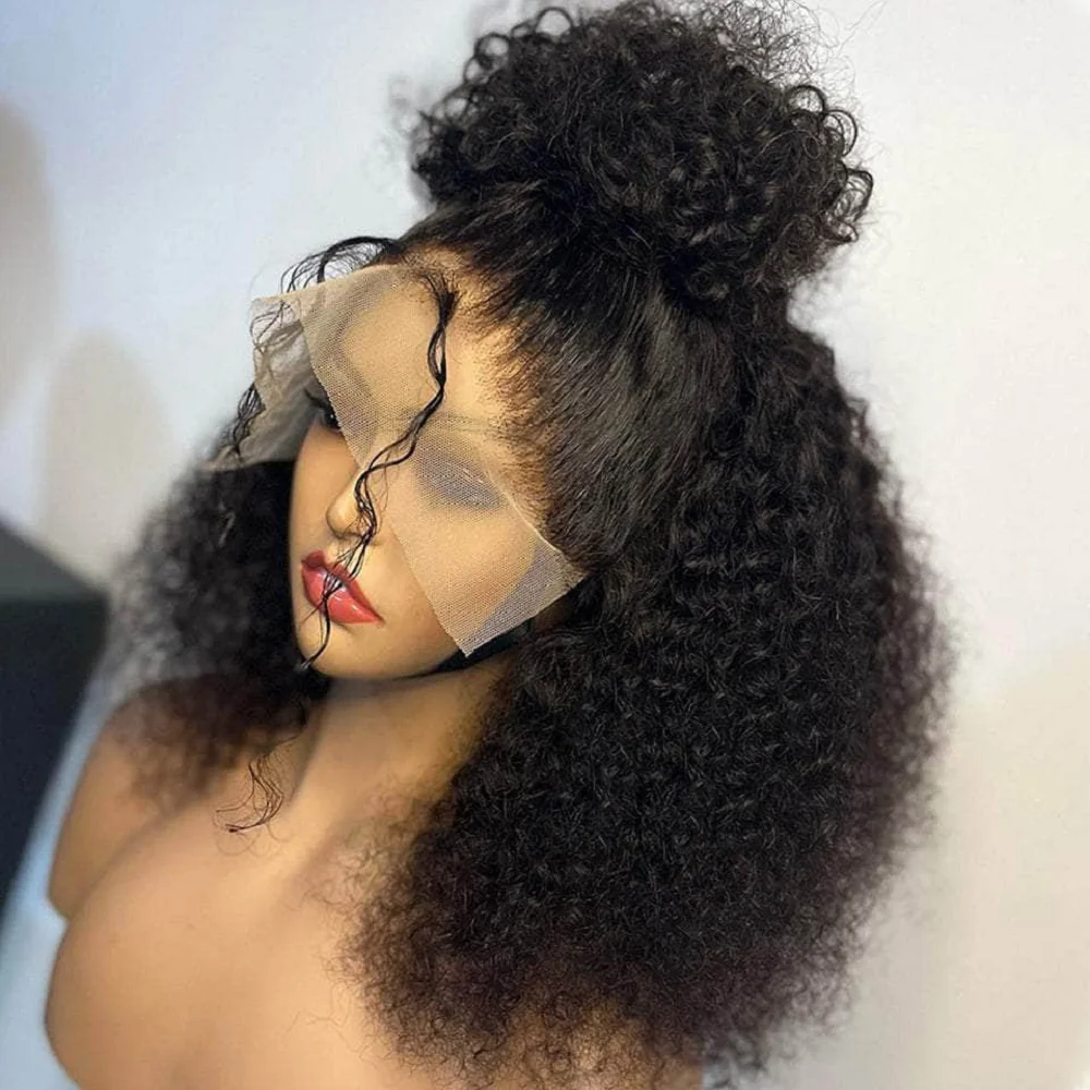 

26Inch180%Density Soft Long Natural Black Kinky Curly Preplucked Glueless Lace Front Wig For Women With Babyhair Daily Cosplay