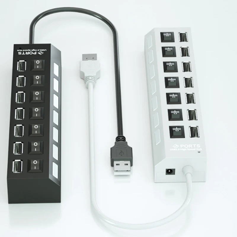 1 hub USB à 7 ports – Extenseur d'adaptateur haute vitesse avec conception portable, séparateurs de commutateur USB pratiques pour ordinateurs et ordinateurs portables