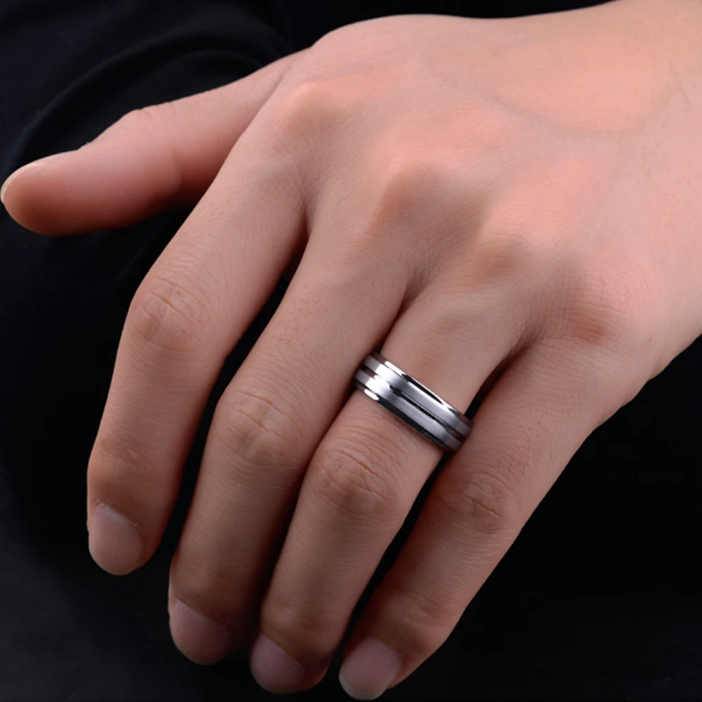 Tungsten Carbide Wedding Rings for Men Groove Band 8mm Charm Jewelry Gift Size 8-13