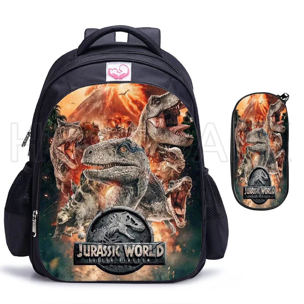 2pcs Jurassic Park School Bags For Boys Girls 16inch Primary Grade 1-6 Children Backpack Cartoon Dinosaur Animal Mochila Escolar