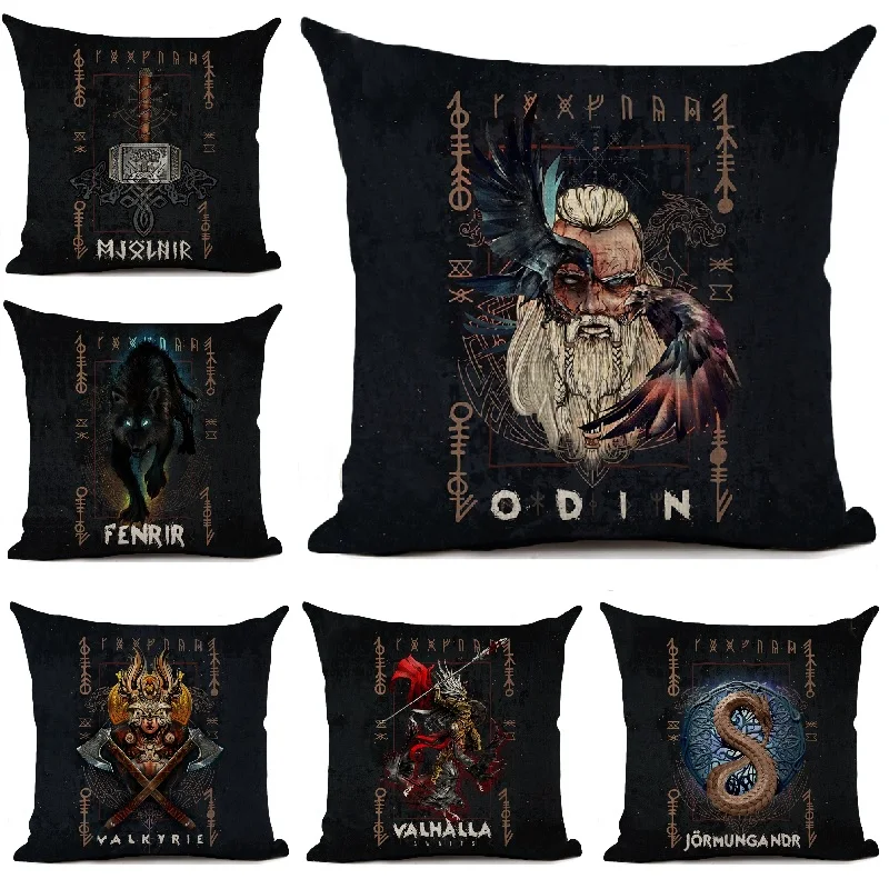 Norse Mythology Asgard God Cushion Cover Viking Odin Thor Printed Sofa Throw Pillows Living Room Decorative Pillowcase