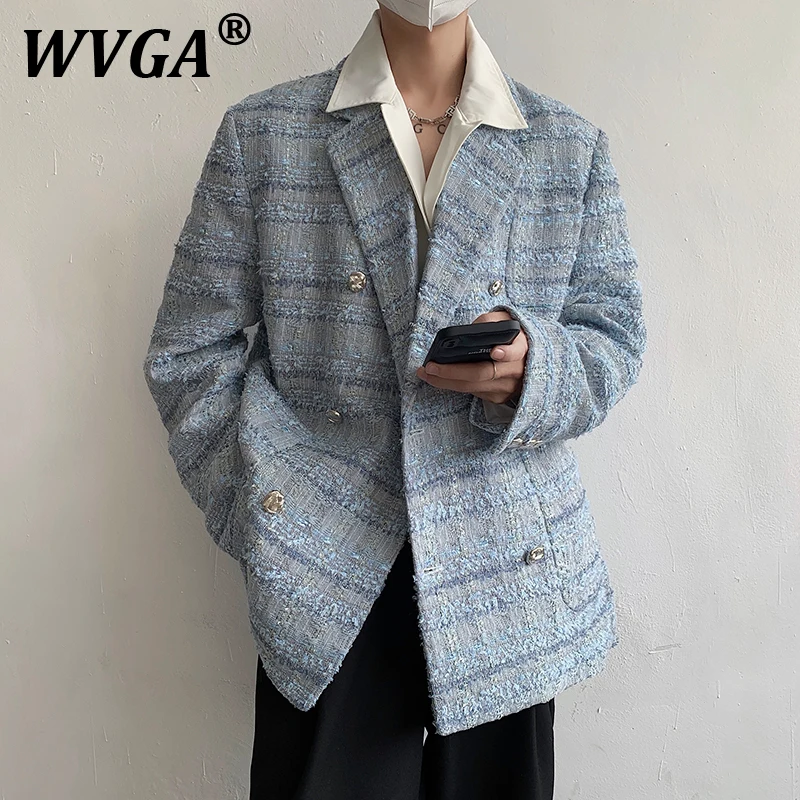 

WVGA Suit Jacket Autumn Winter New Man Double-Breasted Turn-Down Collar Niche Chic Casual Thick Tweed Long Sleeved Blazer W11623