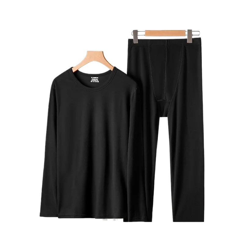Men's Thermal Underwear Suit Autumn Winter Long Johns Loose Double-Sided Abraded Round Neck Thermal Bottoms Homewear Set