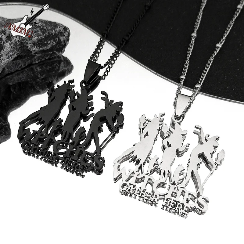 Gothic Witches Gather Here Necklace Women Men Stainless Steel Silver Color Witchcraft Halloween Cat Chain Jewelry collar