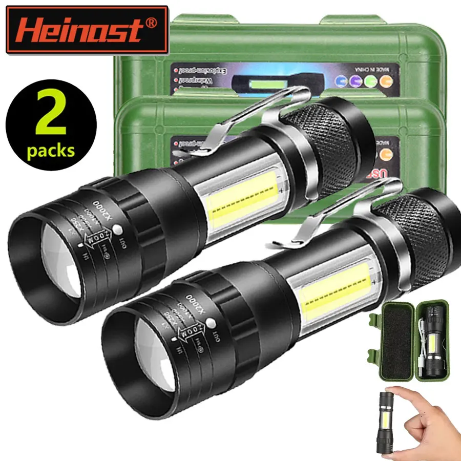 1/2PCS Mini COB LED Flashlight Rechargeable Zoom Torch Tactical Lamp Outdoor Camping Waterproof Emergency Lantern with Pen Clip
