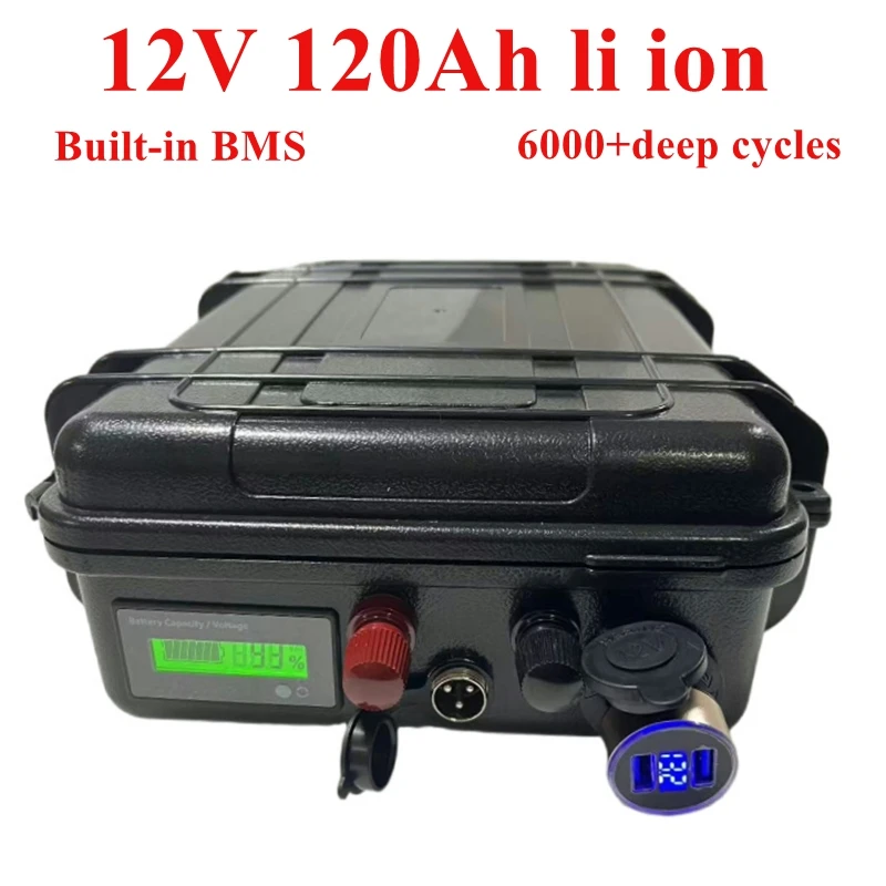 

waterproof 12V 120Ah lithium ion battery li ion with Cigarette lighter USB for solar energy inverter beach cruiser +10A Charegr
