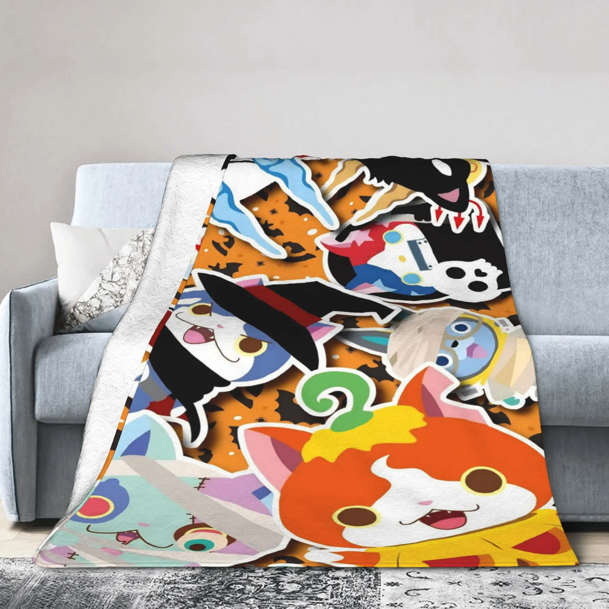 Yokai Watch Game Blankets Flannel Spring Autumn Komasan Jibanyan Halloween  Multifunction Thin Throw Blanket for Bed Bedroom
