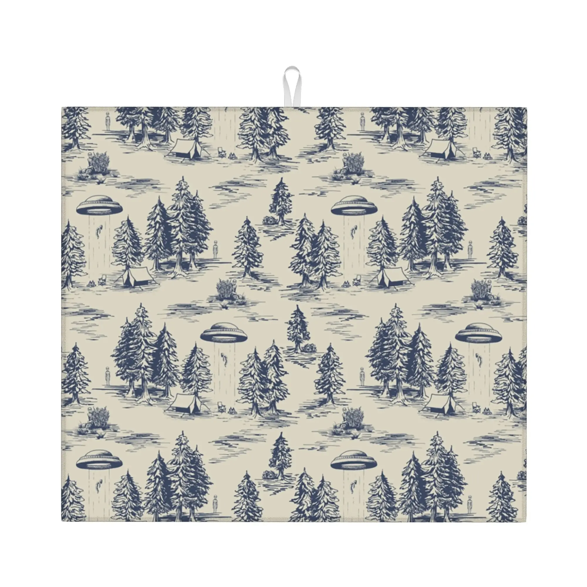 Alien Abduction Toile De Jouy Pattern In Blue Non Slip Kitchen Counter Protector Mat Barware Tableware Reusable Mat For Kitchen