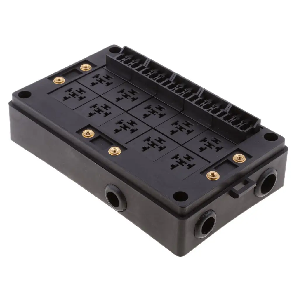 Car Fuse Relay Holder with 18 Way Blade Slots and 10 Relay Sockets Dustproof Plastic Fusebox for Auto Shop