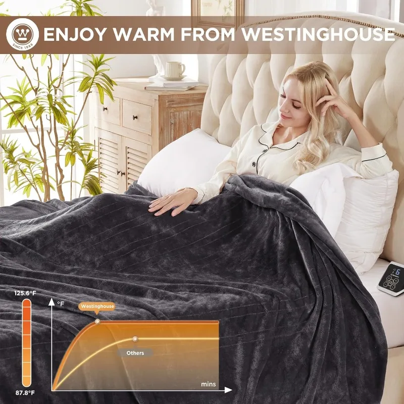 Westinghouse Heated Blanket, Electric Throw Blanket with 10 Heating Levels,12 Hours AutoOff,Overheat Protection,Machine Washable