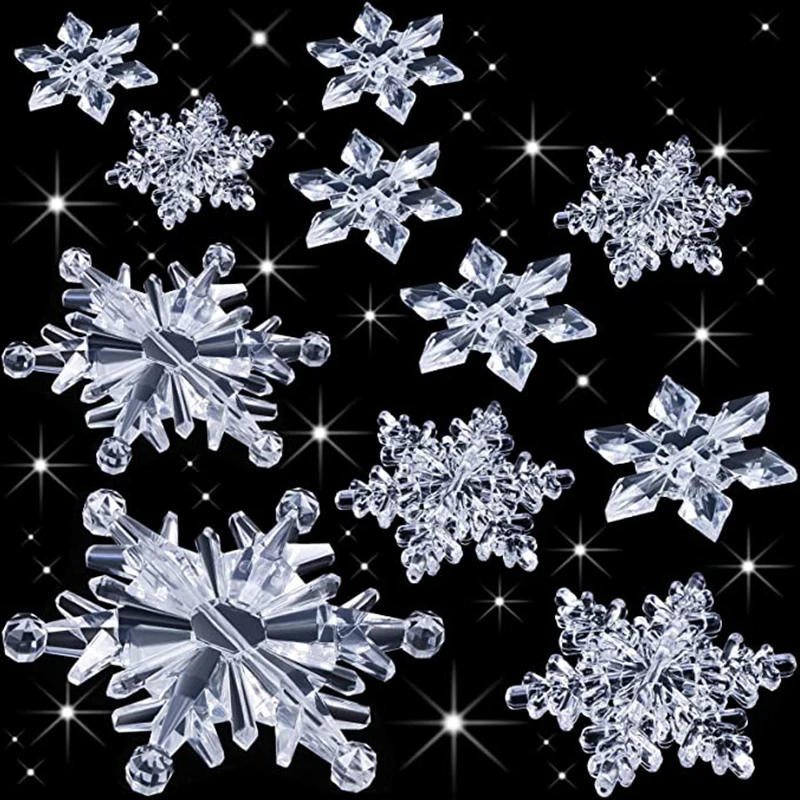 10Pcs Plastic Crystal Snowflake Ornament Acrylic Transparent Snowflake for Winter Home New Year Christmas Tree DIY Decoration