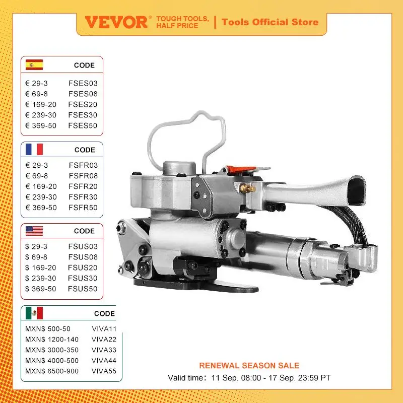 

VEVOR AQD-19 Portable Pneumatic PET Strapping Machine Baler Banding Tool Packing Machine for 13-19mm PP Plastic Strap Belt