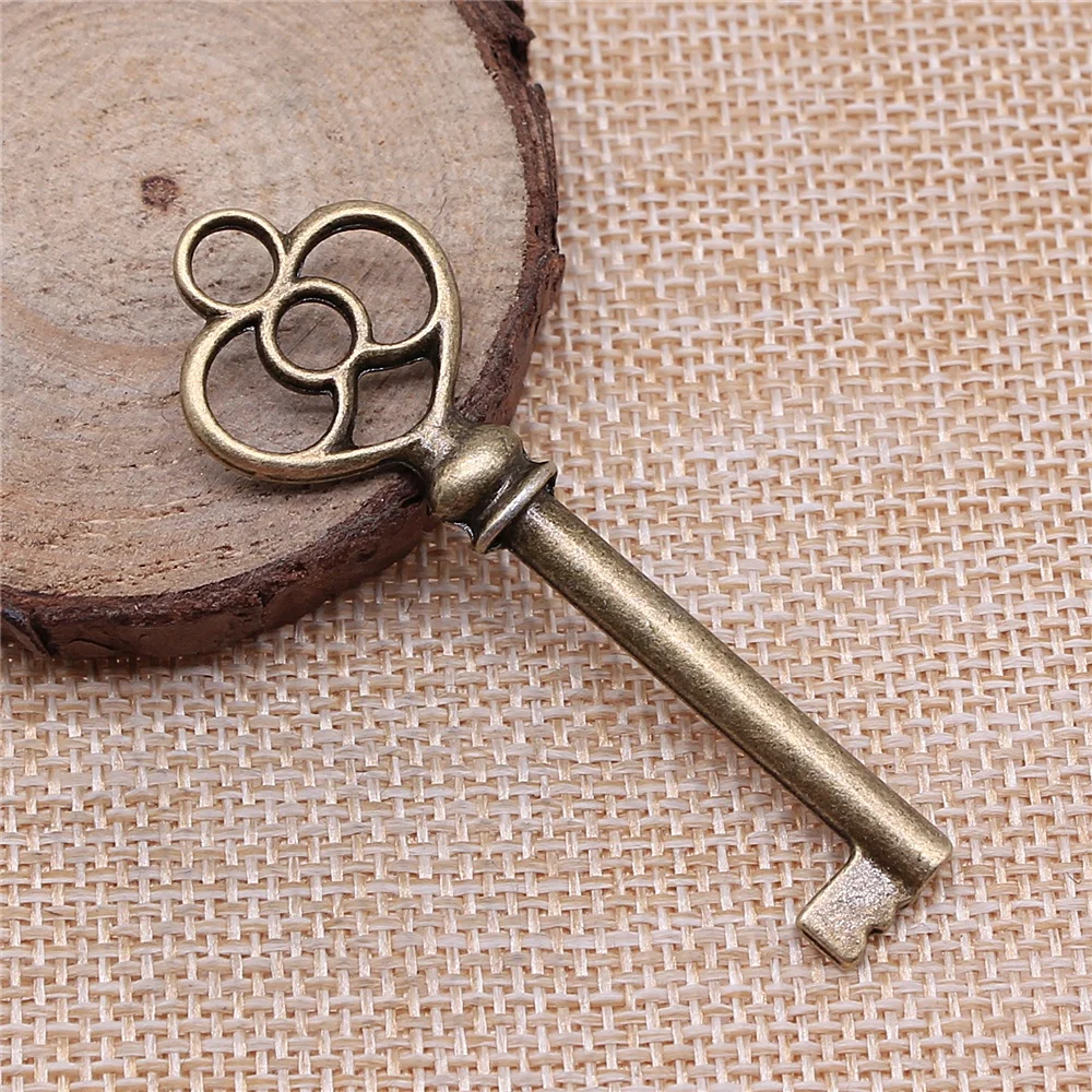 WYSIWYG 3pcs 60mm 3 Colors Antique Silver Color Antique Bronze Gold Color Key Pendants Vintage Key Pendant Key Pendant Charm