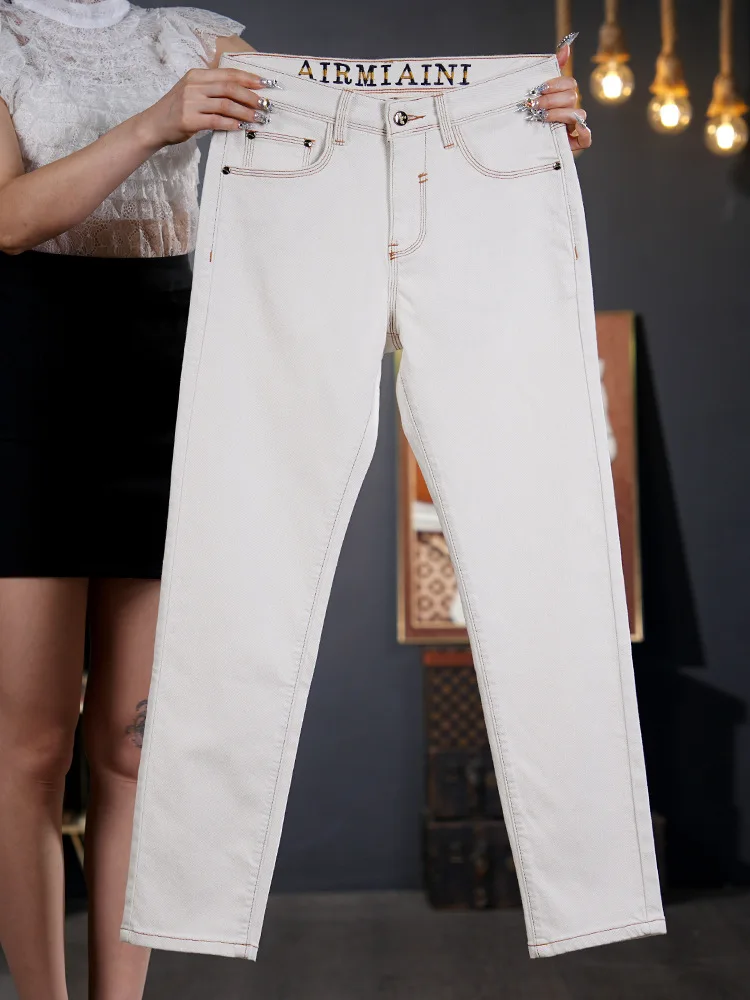 

2025 Light Luxury Jeans Men's White Fashion Spring/Summer Thin Casual Elastic Slimming Small Foot Pants