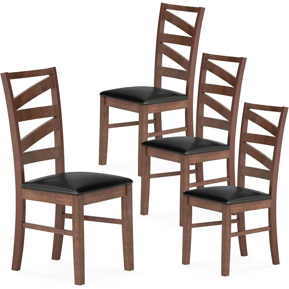 

Набор из 4 обеденных стульев из искусственной кожи, W-образная спинка, ножки из резинового дерева, подходят для домашнего и ресторана.