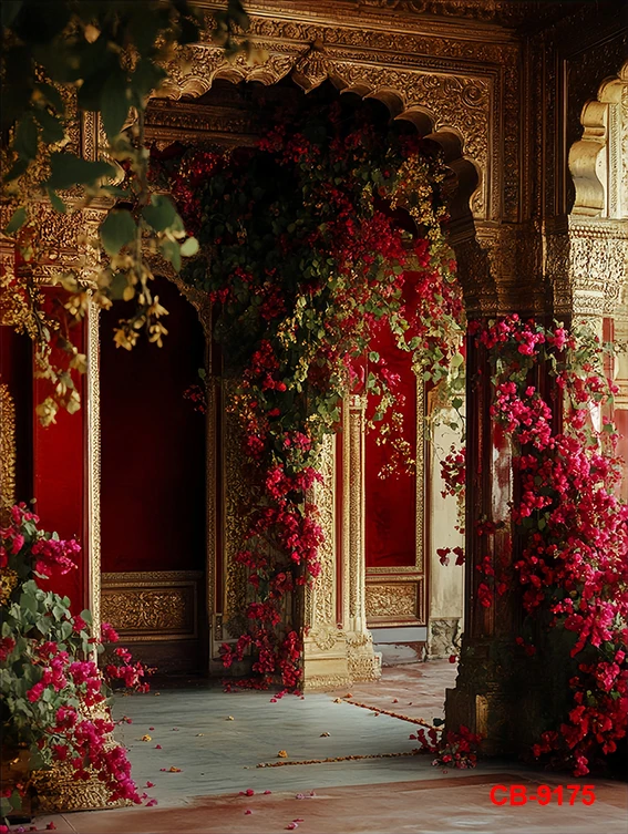 Indian Royal Palace Backdrop Interior Private Audience Hall in Anup Mahal and Maharaja Throne with Gold Carvings Backdrops