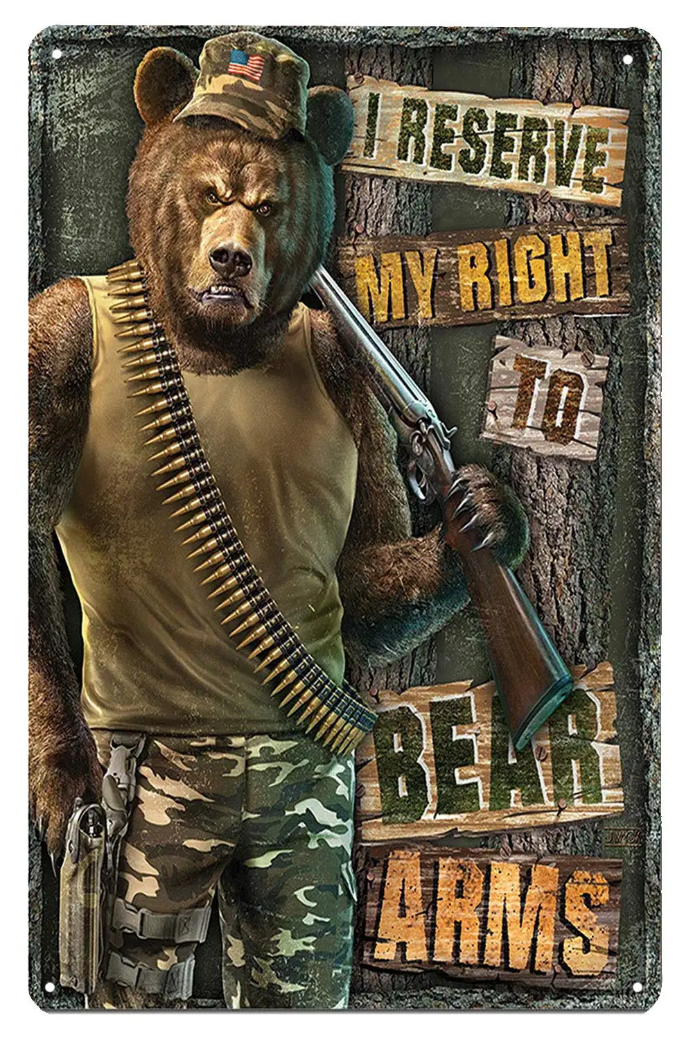 ARTCLUB I Reserve My Right To Bear Arms, Retro Antique Metal Tin Sign Wall Decor