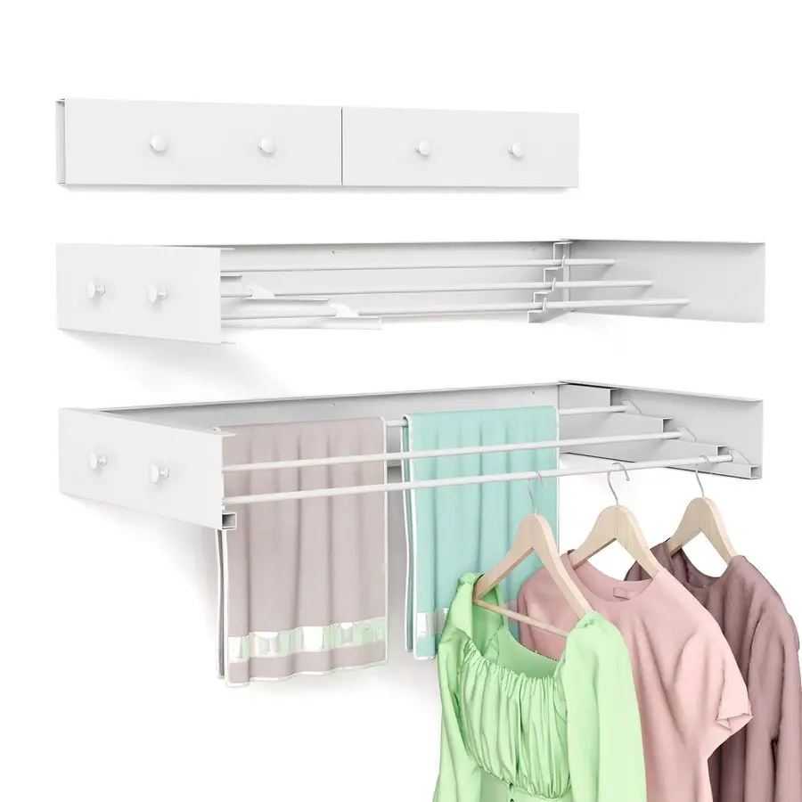 

Mounted Drying Rack for Laundry 23.6, Foldable Laundry Drying Rack Clothing Wall Mount with 4 Towel Hooks and 4 Rods, Space Savi