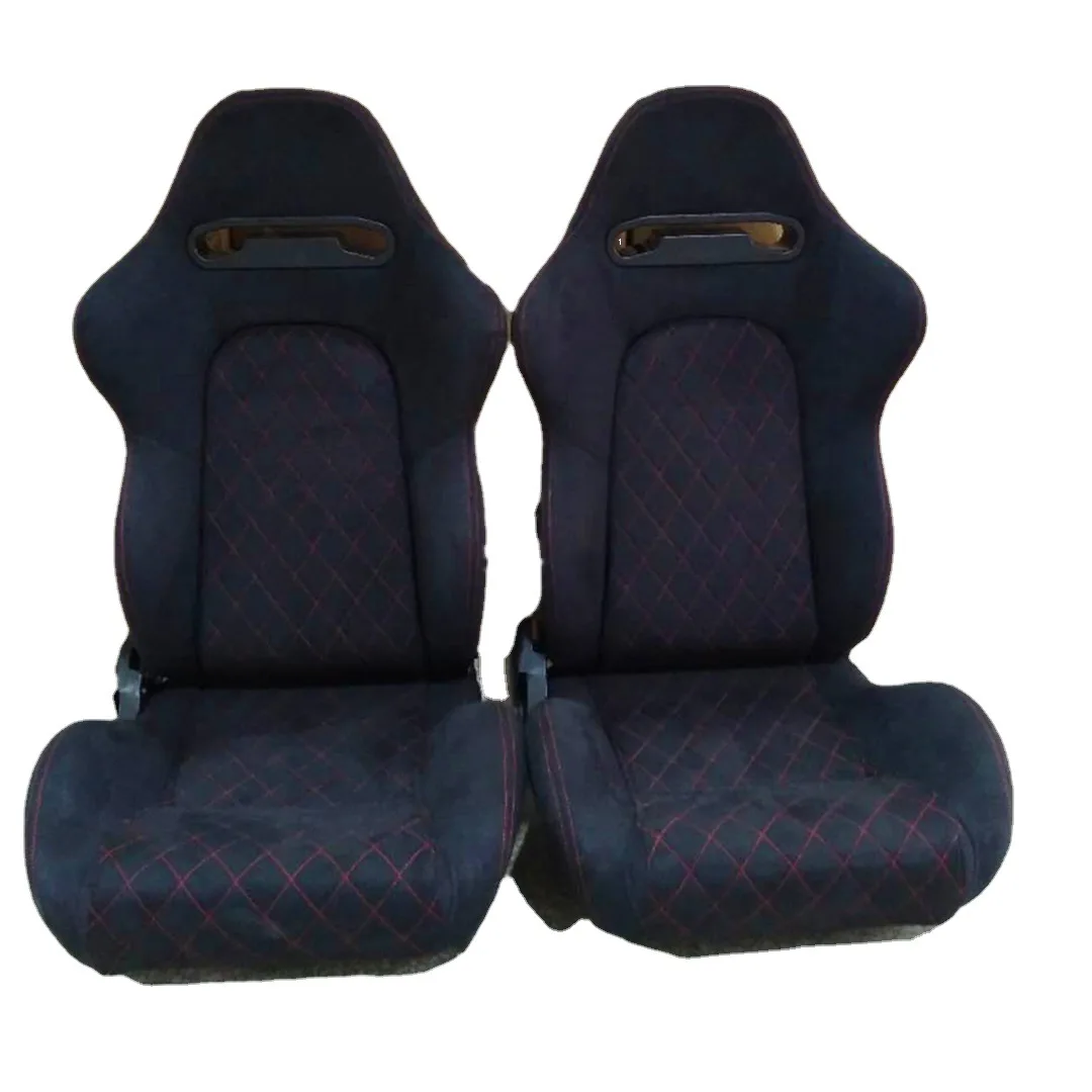 

Car seat modified emulator adjustable black suede red thread racing seat